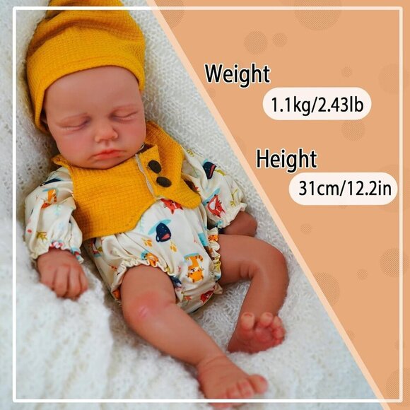 12 inch Realistic 2.3lb Full Body Silicone Sleeping Baby Girl Reborn Baby Dolls - Picture 3 of 6